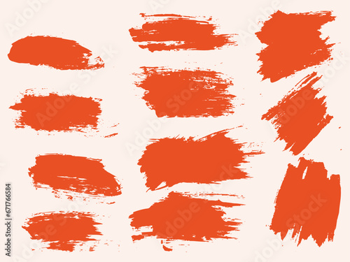 Abstract texture red brush stroke set