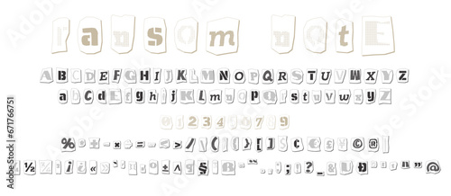Ransom halftone collage style letters numbers and punctuation marks cut from newspapers and magazines. Vintage ABC collection. Black and white alphabet Typography vector illustration