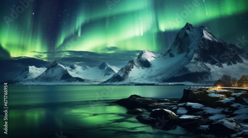 northern lights against the background of mountains at night