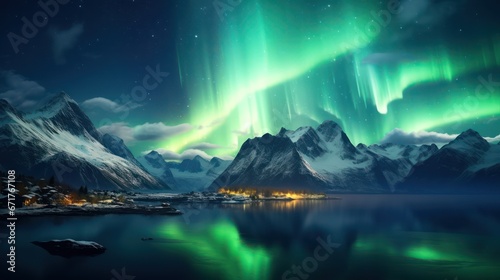 northern lights against the background of mountains at night © Terablete
