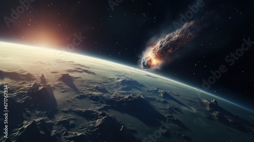 passing comet entering the atmosphere of planet earth, cinematic style