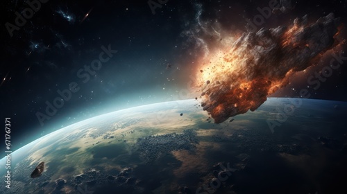 passing comet entering the atmosphere of planet earth, cinematic style