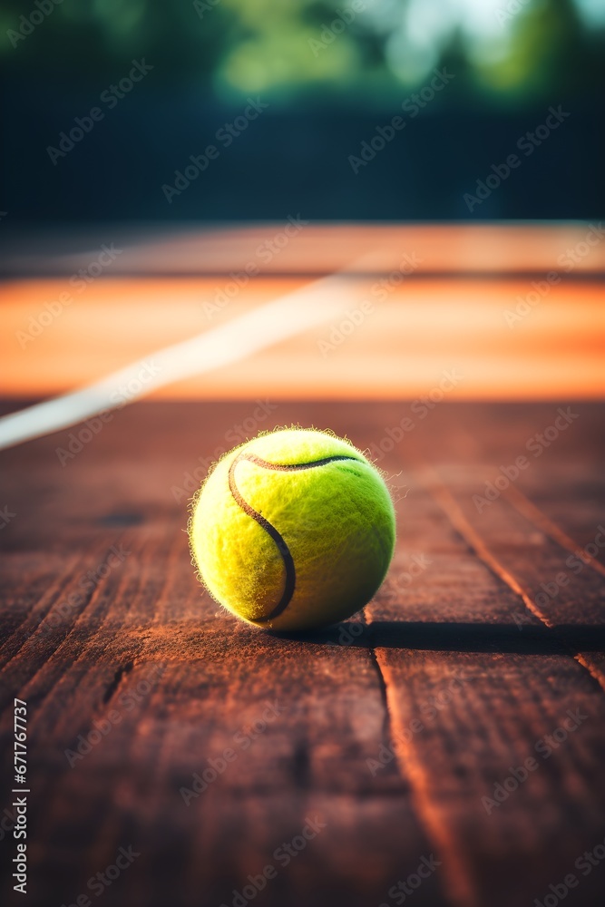 a tennis ball on a wooden surface