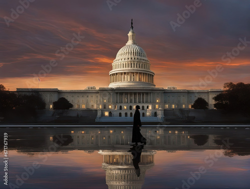 US Congress building at night photo