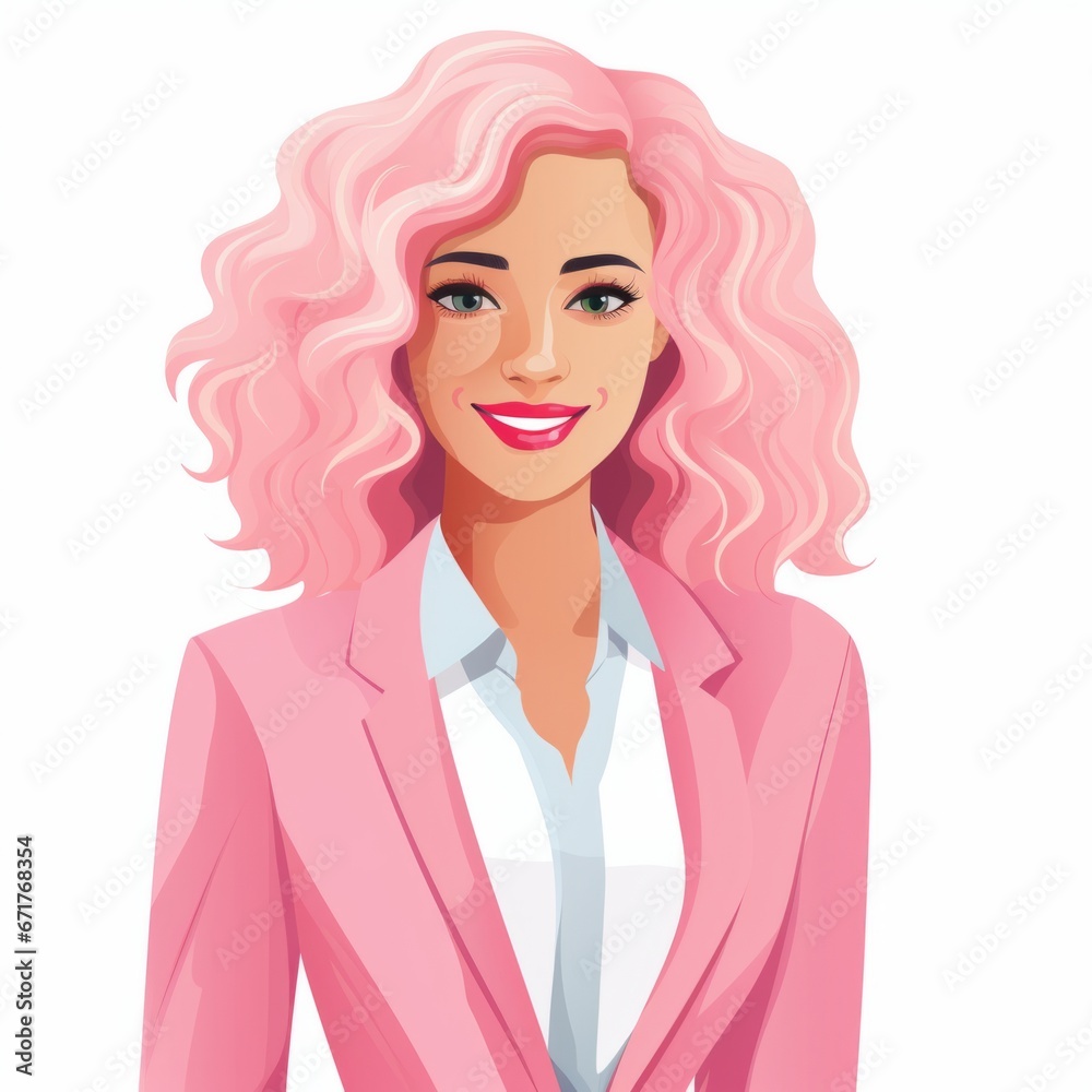 Smiling Teen Latino Woman with Pink Straight Hair Flat Illustration. Portrait of Business Character on white background. Business Person in Casual Clothes. Ai Generated Square Cartoon Illustration. Smiling Teen Latino Woman with Pink Straight Hair Flat Illustration. Portrait of Business Character on white background. Business Person in Casual Clothes. Ai Generated Square Cartoon Illustration.