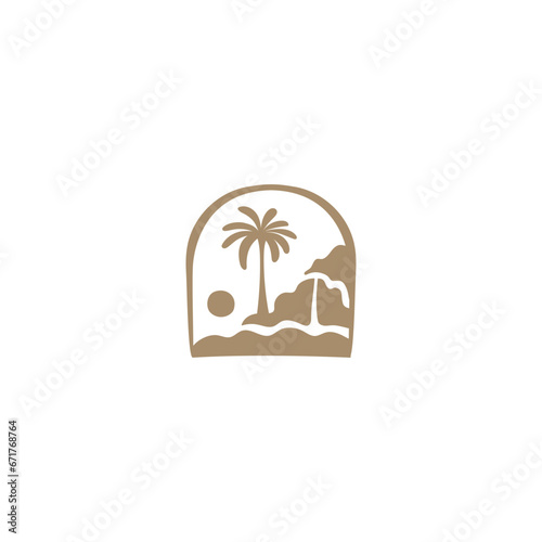 Vector logo and print design templates, summer palms, tropical hand drawn illustrations, tropical surfing concept, vacation and travel, palm trees and hippie boho elements