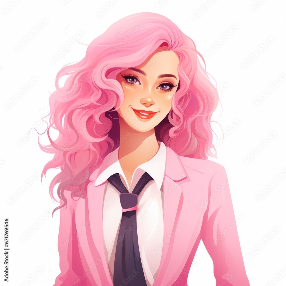 Smiling Teen White Woman with Pink Straight Hair Flat Illustration. Portrait of Business Character on white background. Business Person in Casual Clothes. Ai Generated Square Cartoon Illustration. Smiling Teen White Woman with Pink Straight Hair Flat Illustration. Portrait of Business Character on white background. Business Person in Casual Clothes. Ai Generated Square Cartoon Illustration.