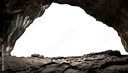 cave opening, mysterious den entrance in bright light, isolated on a transparent background. PNG, cutout, or clipping path.	
