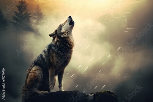 wolf howling. Generative AI