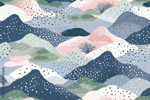Paysage abstrait de brises de montagne avec des points, motif sans couture, arrière-plan détaillé, terrazzo minimaliste. IA générative, IA © MiniMaxi