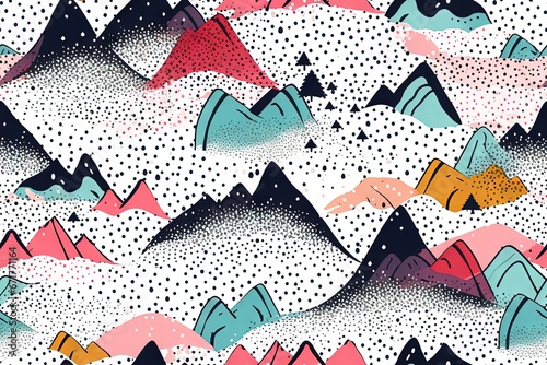 Paysage abstrait de brises de montagne avec des points, motif sans couture, arrière-plan détaillé, terrazzo minimaliste. IA générative, IA