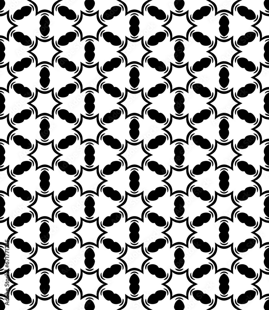 Black and white seamless abstract pattern. Background and backdrop. Grayscale ornamental design. Mosaic ornaments. Vector graphic illustration. EPS10.