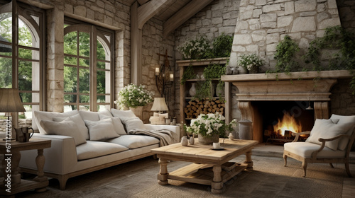 farmhouse style white theme interior home for living room © Sasikharn