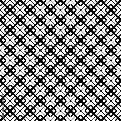 Black and white seamless abstract pattern. Background and backdrop. Grayscale ornamental design. Mosaic ornaments. Vector graphic illustration. EPS10.