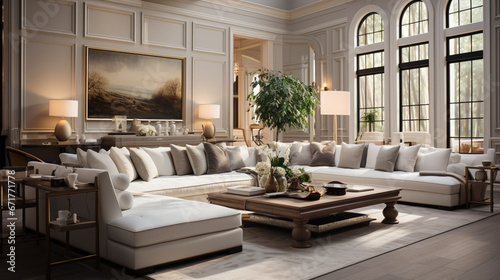 interior design  a classic color theme with Neutral colors like white  beige