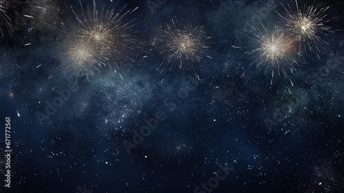  Silvester New Year 2024 background banner panorama long- firework and sparklers on dark black night texture, with space for text