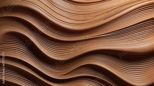 3D Brown Wood Wave Wall Panels Abstract Geometric Background Wallpaper