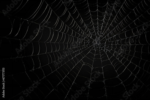 Real creepy spider webs silhouette isolated on black background,ai generated