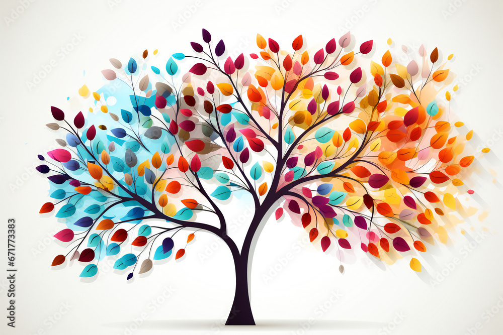 abstract tree with colorful leaves,ai generated - obrazy, fototapety, plakaty 