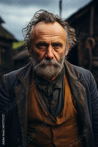 Portrait of the senior man on the rural farm