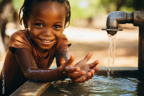 An African child reaching for clean water ai generated