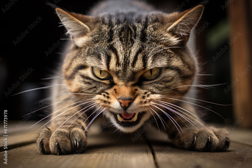Close up of a angry tabby cat,ai generated
