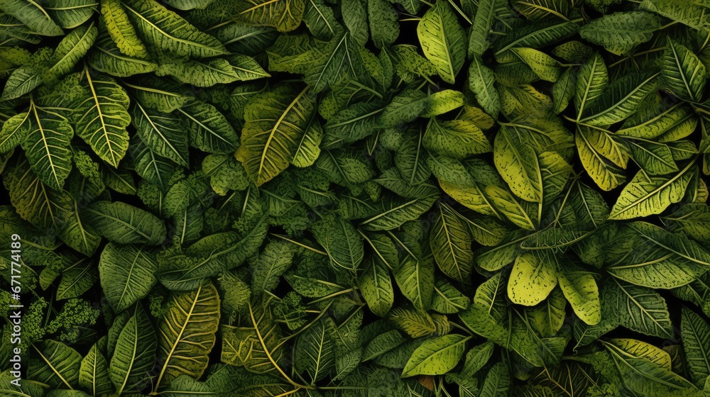  a close up of a bunch of green leaves on a wall with a black phone in the middle of the picture.  generative ai - obrazy, fototapety, plakaty 