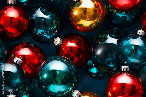 Colorful and decorative Christmas Baubles or glass balls. Seamless texture or pattern that repeats.