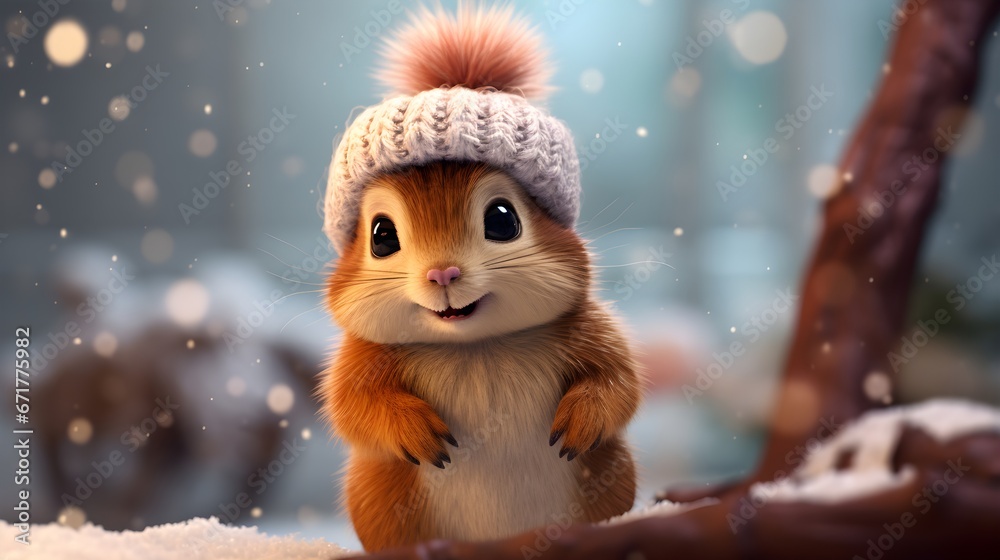 Adorable Squirrel Portrait in Snowfall Adorable Squirrel Portrait in Snowfall