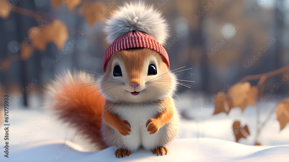 Adorable Squirrel Portrait in Snowfall Adorable Squirrel Portrait in Snowfall