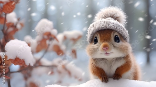 Cute Squirrel in Winter Snow