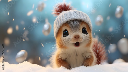 Cute Squirrel in Winter Snow © Mauro
