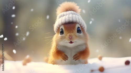 Adorable Squirrel Portrait in Snowfall