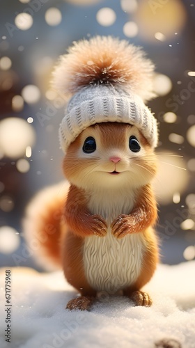 Adorable Squirrel Portrait in Snowfall © Mauro