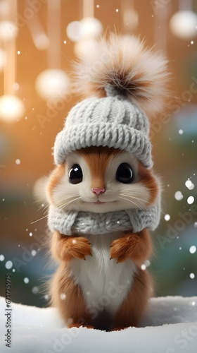 Adorable Squirrel Portrait in Snowfall