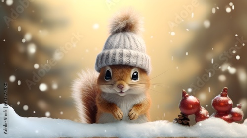 Adorable Squirrel Portrait in Snowfall © Mauro