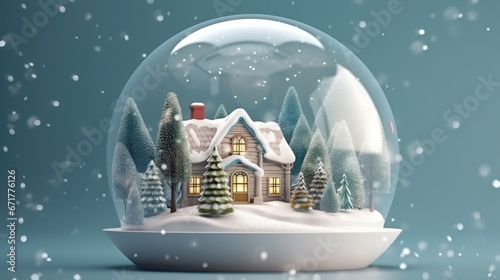 Snow Globe - Christmas Magic Ball with House and tree inside.