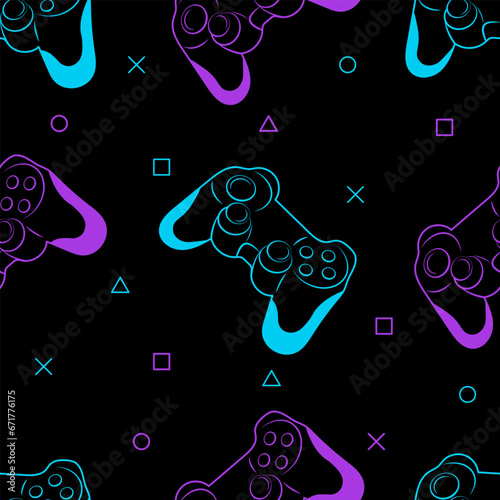 Seamless  pattern with colorful silhouettes joystick game.