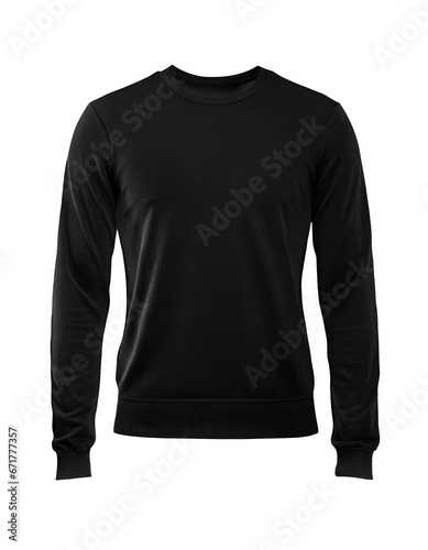 black front view tee sweatshirt sweater long sleeve on transparent background cutout, PNG file. Mockup template for artwork graphic