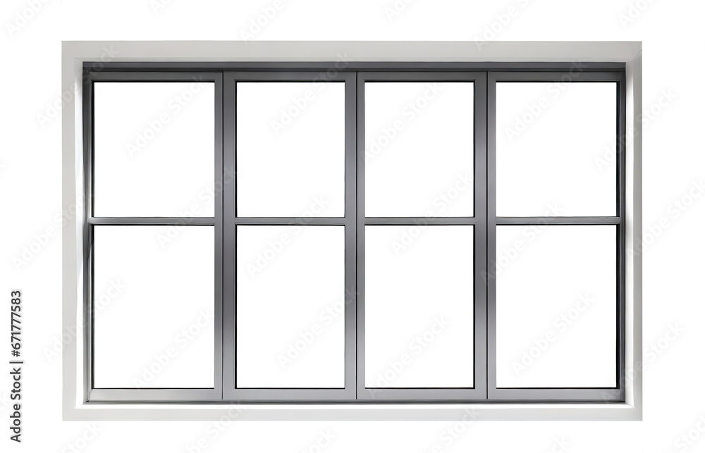 Real modern window isolated on a white background, various office frontstore frames collection for design, exterior building aluminum facade element.PNG file, clipping path .