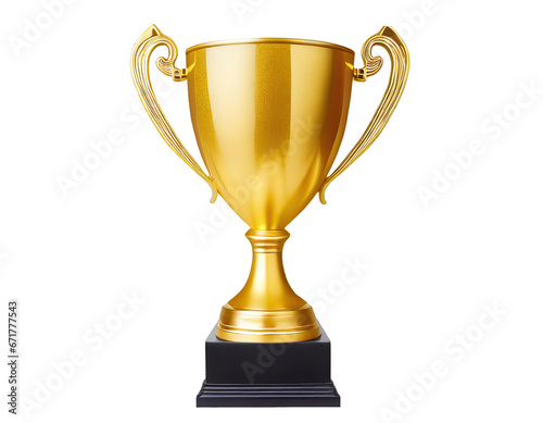 golden trophy cup for first prize winning, isolated on a transparent background. PNG, cutout, or clipping path