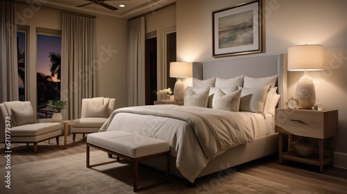 Home mockup, Bedroom interior, Tranquil Bedroom Retreat for realistic © Soontorn
