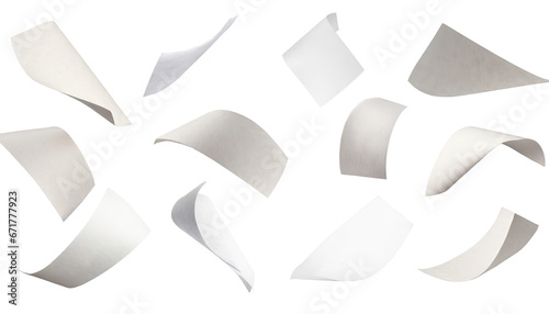 close up of flying papers isolated on transparent background . PNG, cutout, or clipping path.	
