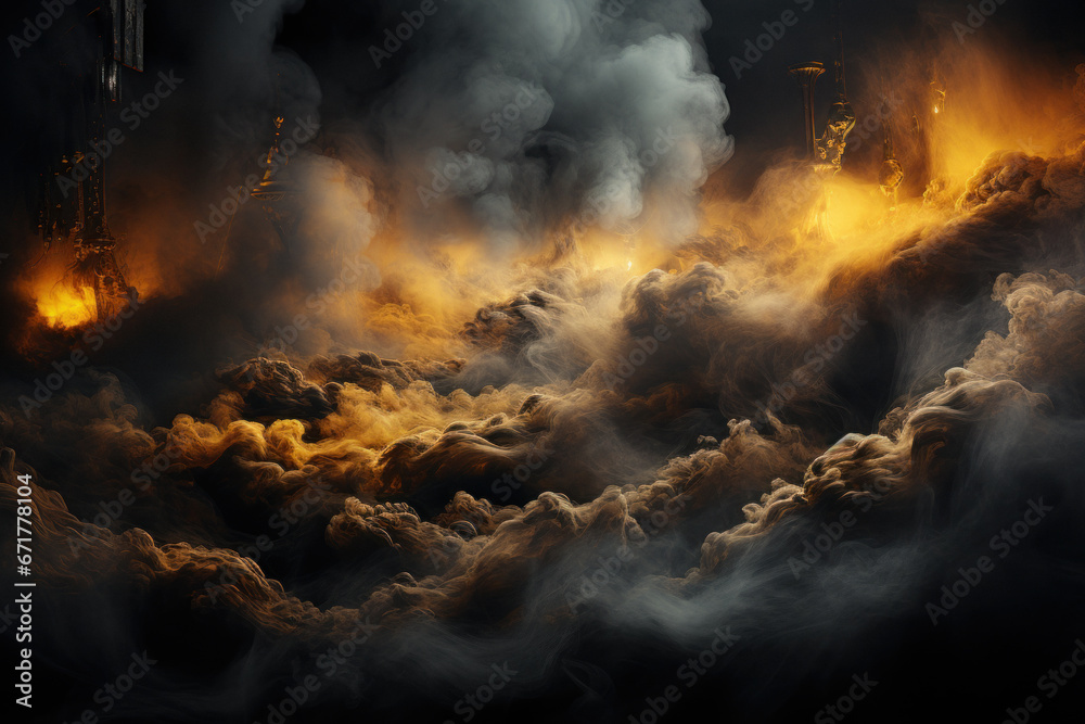 Black and Yellow smoke and fire, explosion background.