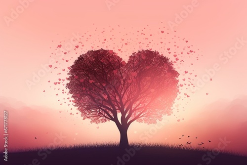 Heart-shaped tree with romantic background, perfect for Valentine's Day cards and invitations. Generative AI © James