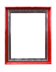 Wooden red frame for paintings.  Isolated on a transparent background. PNG cutout or clipping path.	
