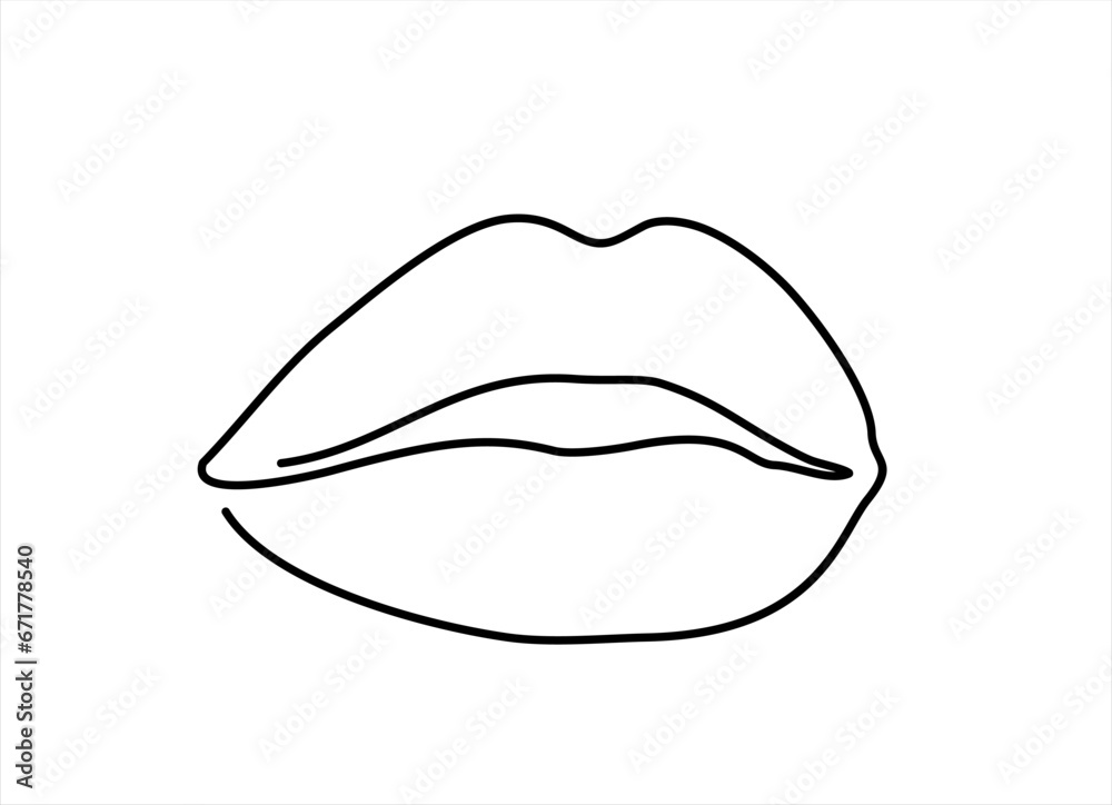 One continuous line drawing of mouth and lips. Concept symbol of makeup and lipstick in simple linear style. Mascot icon for posters, cards, banner, template, web. Doodle vector illustration One continuous line drawing of mouth and lips. Concept symbol of makeup and lipstick in simple linear style. Mascot icon for posters, cards, banner, template, web. Doodle vector illustration