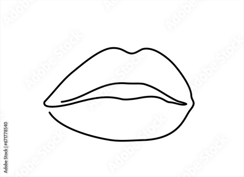 One continuous line drawing of mouth and lips. Concept symbol of makeup and lipstick in simple linear style. Mascot icon for posters, cards, banner, template, web. Doodle vector illustration