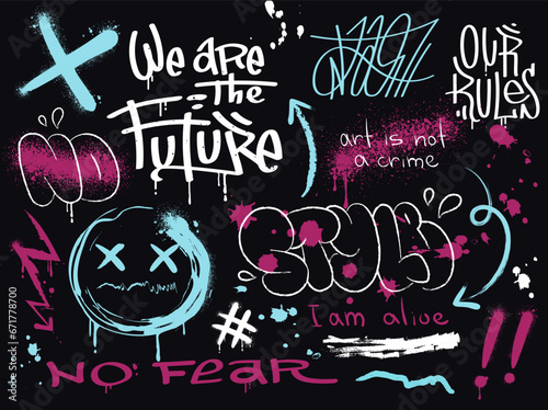 Wall with graffiti vector set