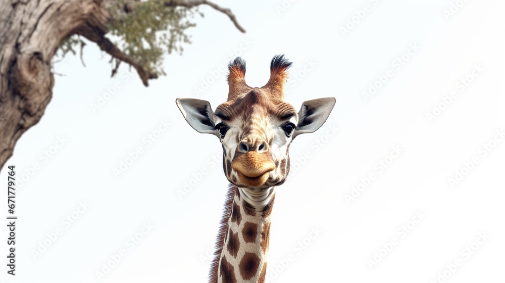 Obraz premium Cute giraffe with trees background